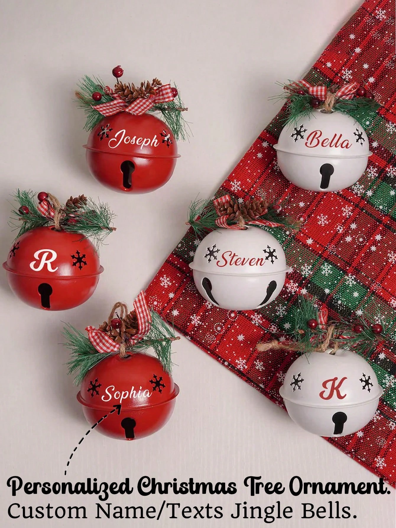 Personalized Name Christmas Tree Ornaments Custom Text Bells Christmas Tree Decorations